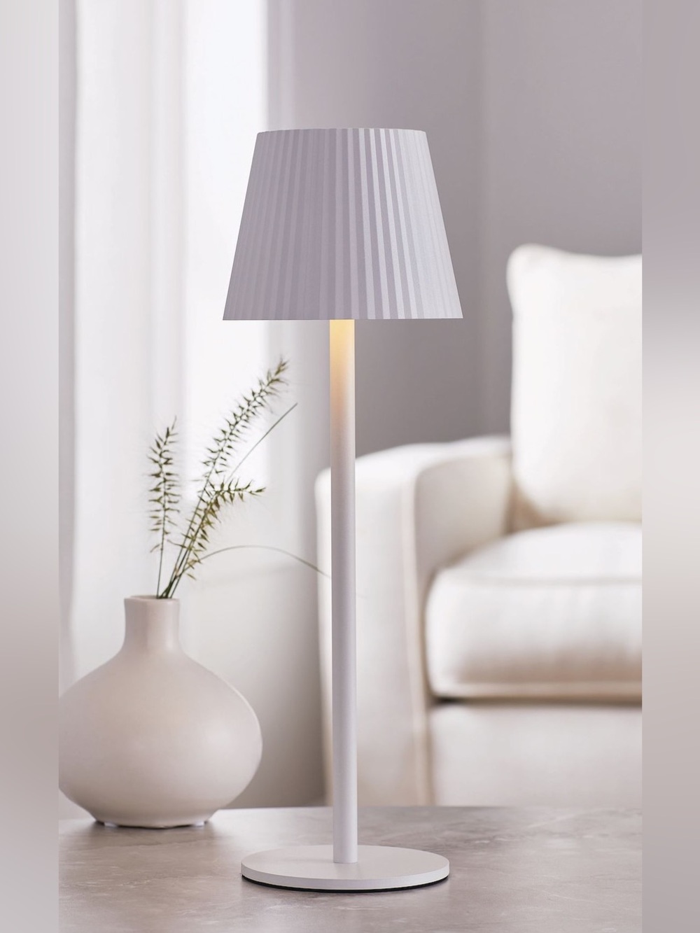CANVAS Pleated Hood Metal Portable Dimmable LED Touch Lamp, 14-in, White